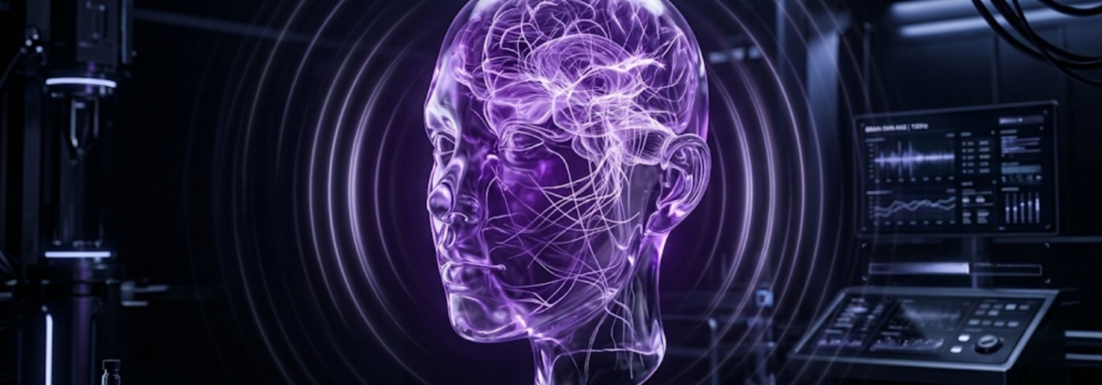 Diagram of the AI Bio-Sommelier interface demonstrating the brain-skin axis connection utilized in the Signature Purple Code AI psychodermatology protocol